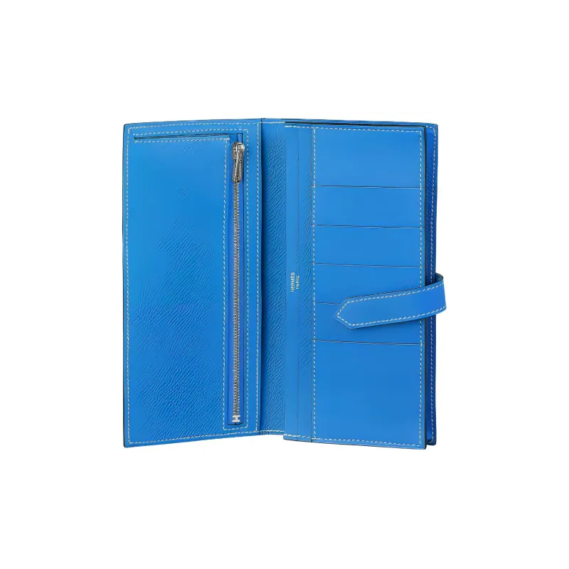 HERMES Bearn Epsom Calfskin Wallet Women's B3 Bleu Zanzibar Tanzanian Blue-1