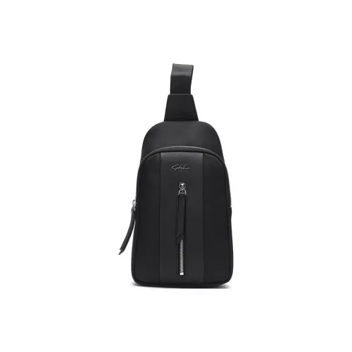 Satchi Fabric Cow Leather Sling Bag Medium Size Men's Black