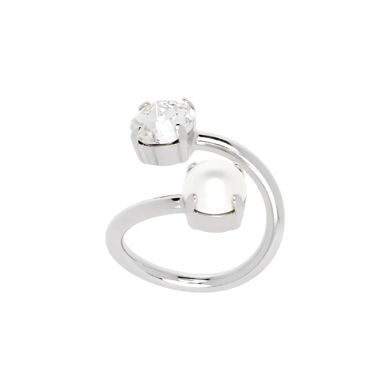JUSTINE CLENQUET Brass Palladium-Plated Crystal Rings Women's Silver-0