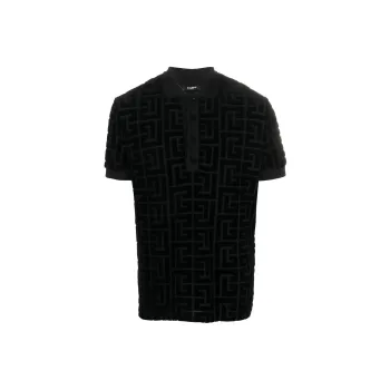 BALMAIN Maxi Monogram Velvet Polo Shirt