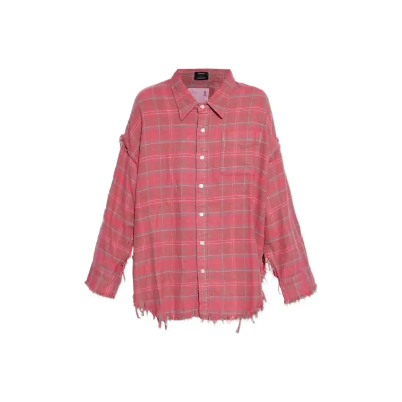 R13 Check Pattern Frayed Trim Distressed Shirt-0