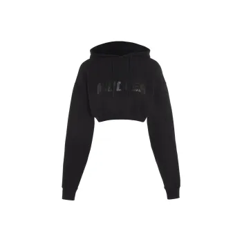 Mugler Logo-Detailed Drawstring Cropped Hoodie
