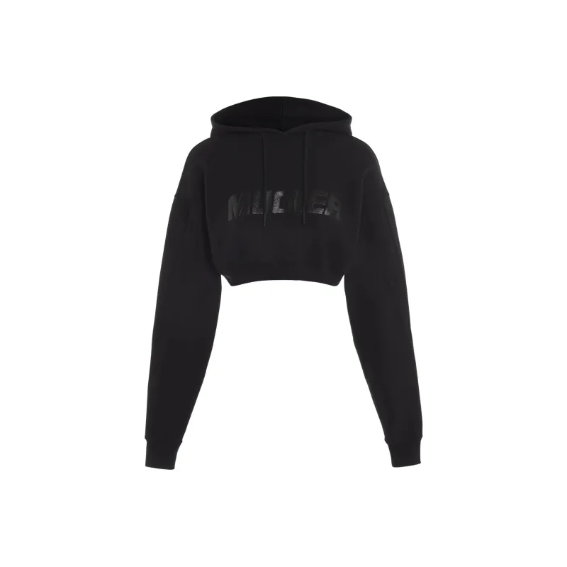 Mugler Logo-Detailed Drawstring Cropped Hoodie-0