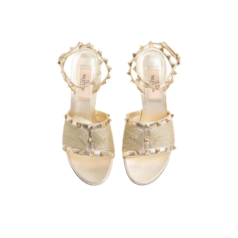 Valentino Rockstud One Strap Sandals 6cm Women's Platinum-4