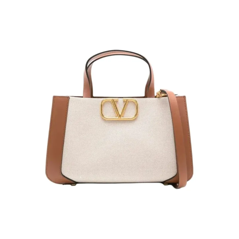 Valentino GARAVANI Canvas Tote Bag, Shopping Bag, Canvas Bag, Handbag Trumpets Women's Beige/Saddle Brown-0