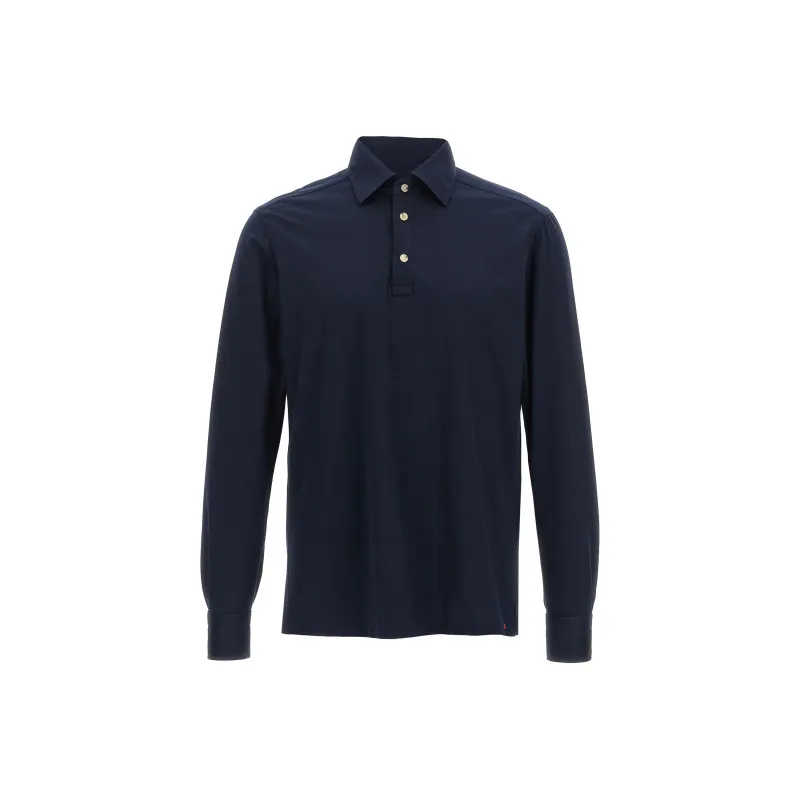 KITON Logo Embroidered Long Sleeved Polo Shirt-0
