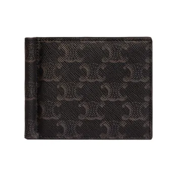 CELINE TriompheCANVAS Canvas paneled Calfskin Trim Wallet Men's Black