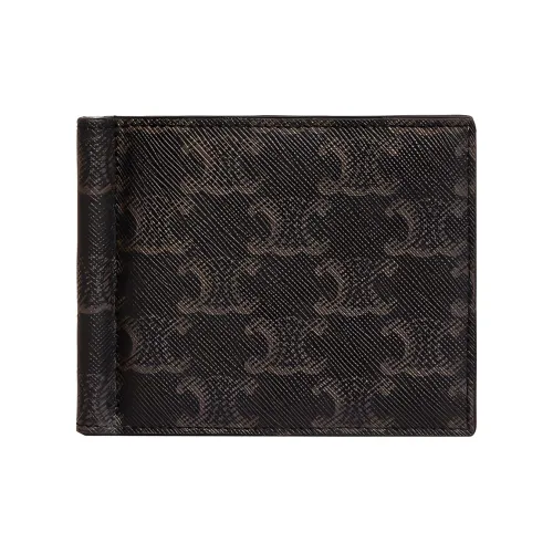 CELINE TriompheCANVAS Canvas paneled Calfskin Trim Wallet Men's Black