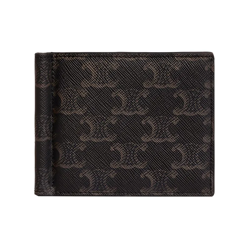 CELINE TriompheCANVAS Canvas paneled Calfskin Trim Wallet Men's Black-0