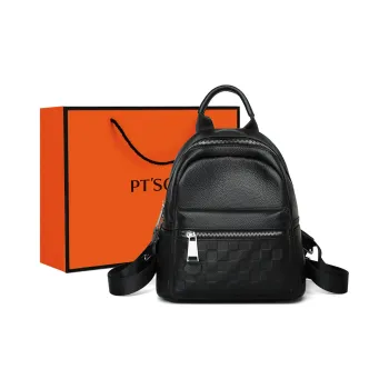 PT'SON Cow Leather Backpack Regular Women's White/Black