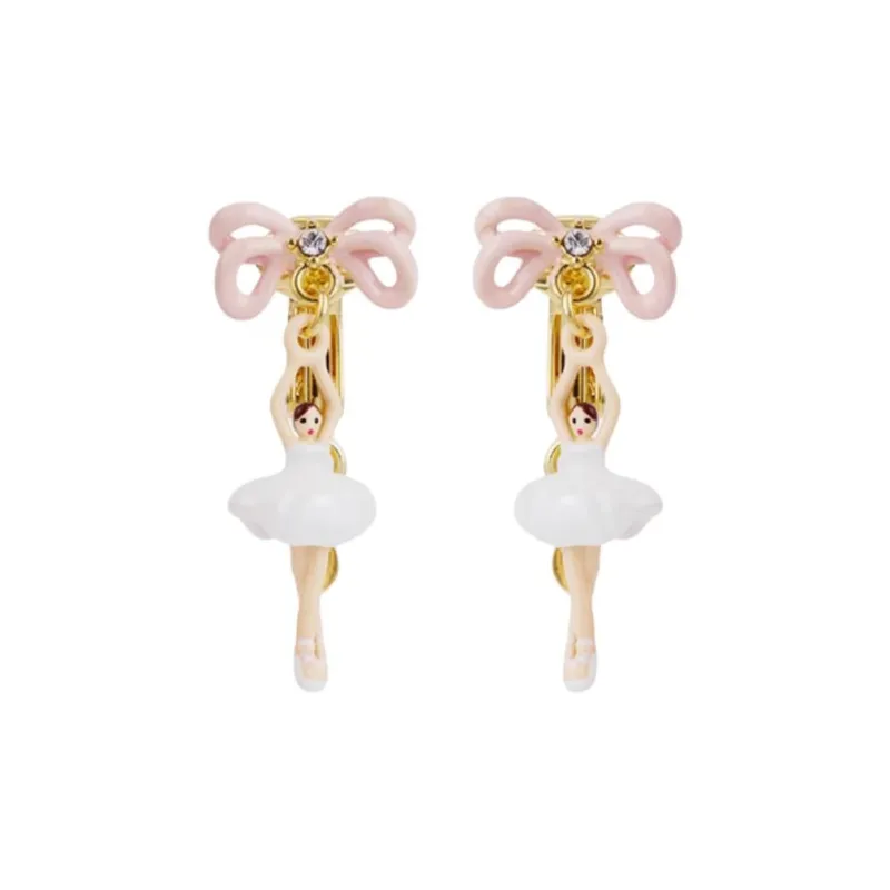 LES NEREIDES Alloy, Silver Plated, Gold Plated, Brass, Enamel Earrings Women's Pink White-0