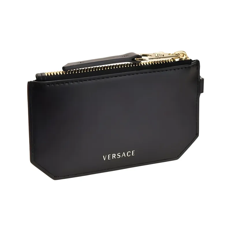 VERSACE Leather Coin Purse Women's Black-1