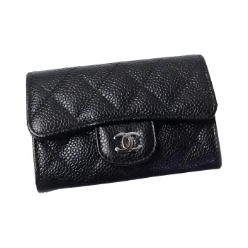 CHANEL Cow Leather Card Holder, Wallet Mini Women's Black