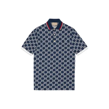 GUCCI GG Jacquard Jersey Polo Shirt Blue