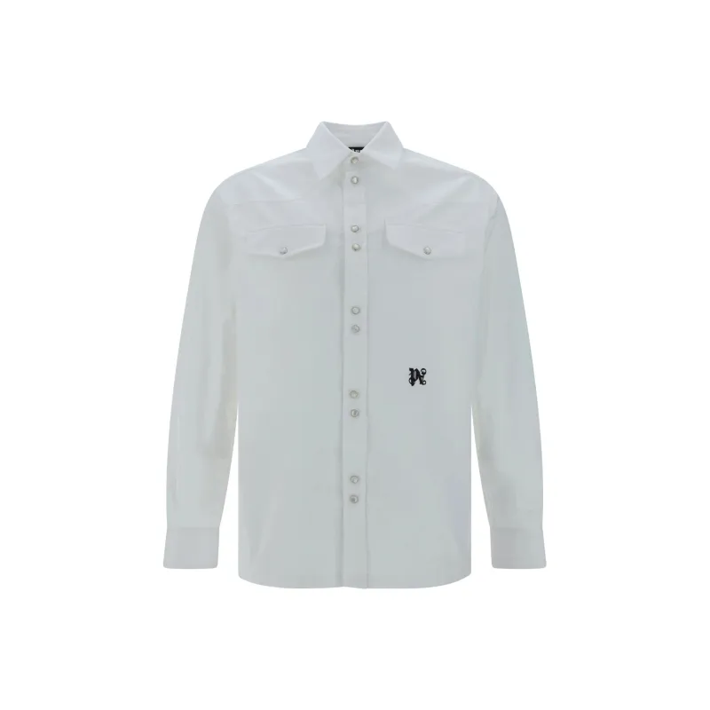 PALM ANGELS Monogram Embroidered Streight Hem Shirt-0
