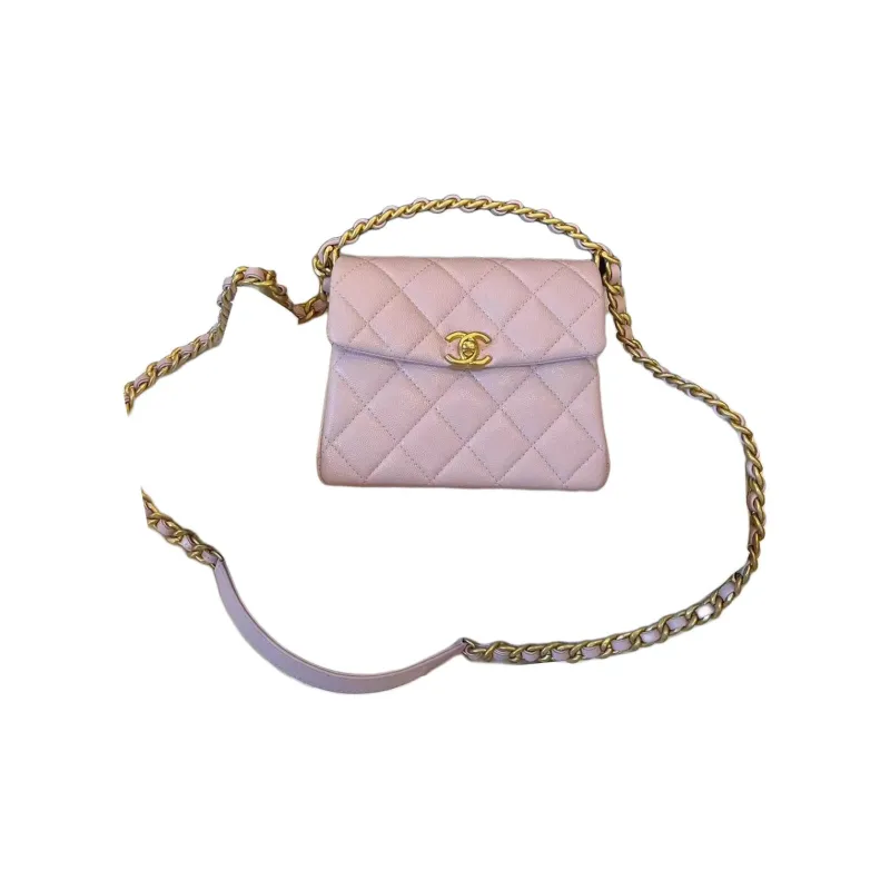 CHANEL Lambskin Flap Bag Handbag, Shoulder Bag, Crossbody Bag Mini Women's Light Purple-0