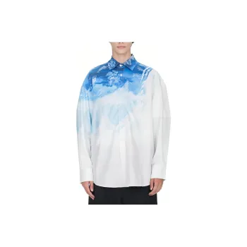 Feng Chen Wang Chinese Painting Print Series Shirts Men White Blue