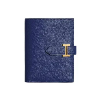 HERMES Leather Wallet Women's 73 Bleu Saphir Sapphire Blue