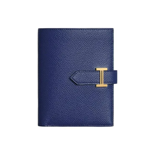 HERMES Leather Wallet Women's 73 Bleu Saphir Sapphire Blue
