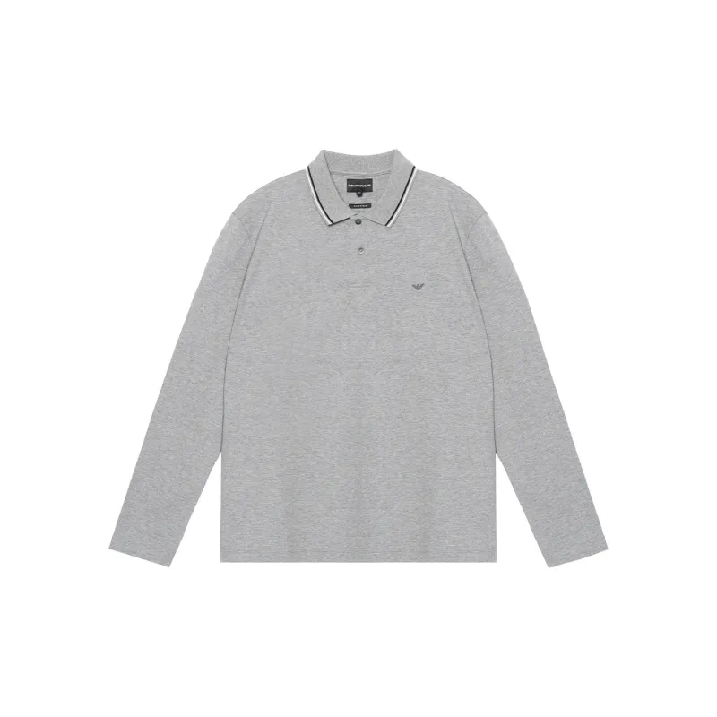 EMPORIO ARMANI Micro Eagle Embroidered Long Sleeved Polo Shirt-0