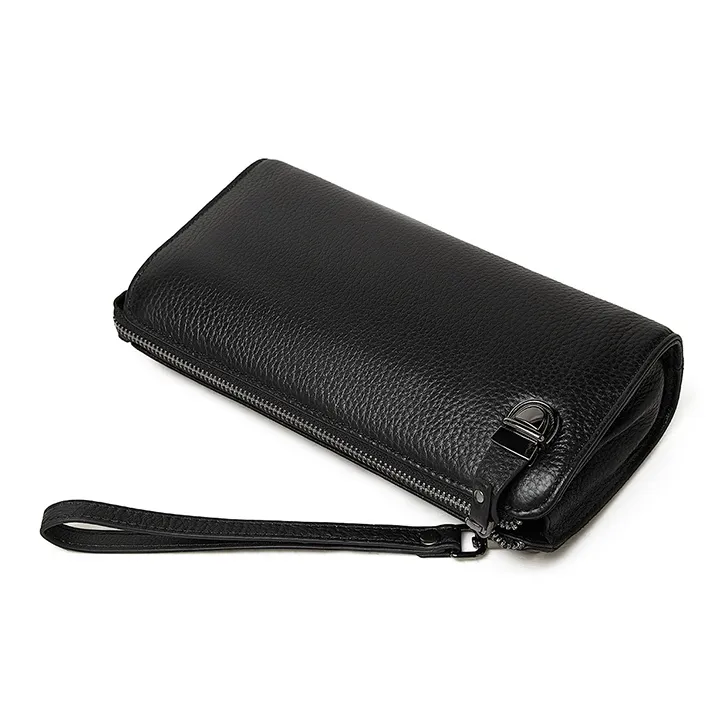 Old Man's Head Top Grain Cow Leather Clutch Regular Men's Black-6