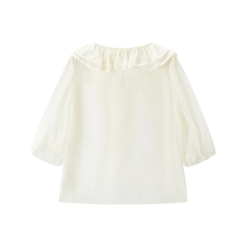 LEDIN Chiffon Shirt Women's Mist White In Stock-1