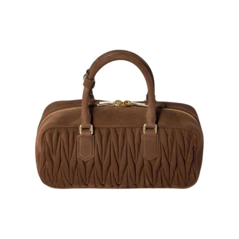 MIU MIU Arcadie Collection Matelassé Lambskin Boston Bag, Shoulder Bag, Handbag Women's Cocoa Brown-2
