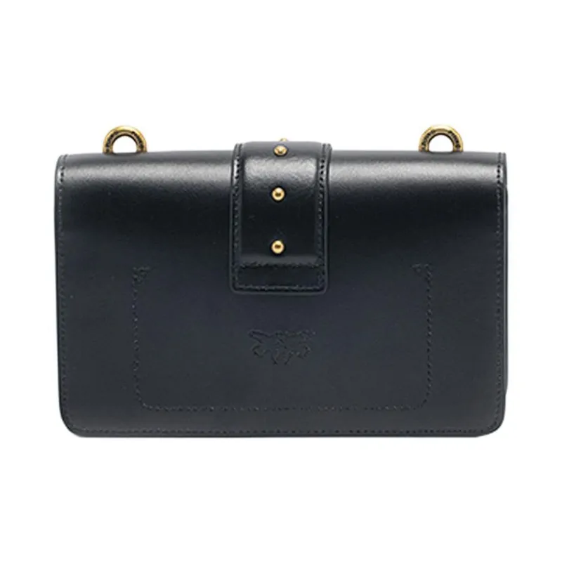 PINKO Cow Leather Flying Bird Swallow Shoulder Bag Medium Size Women's Black/Black Gold-3