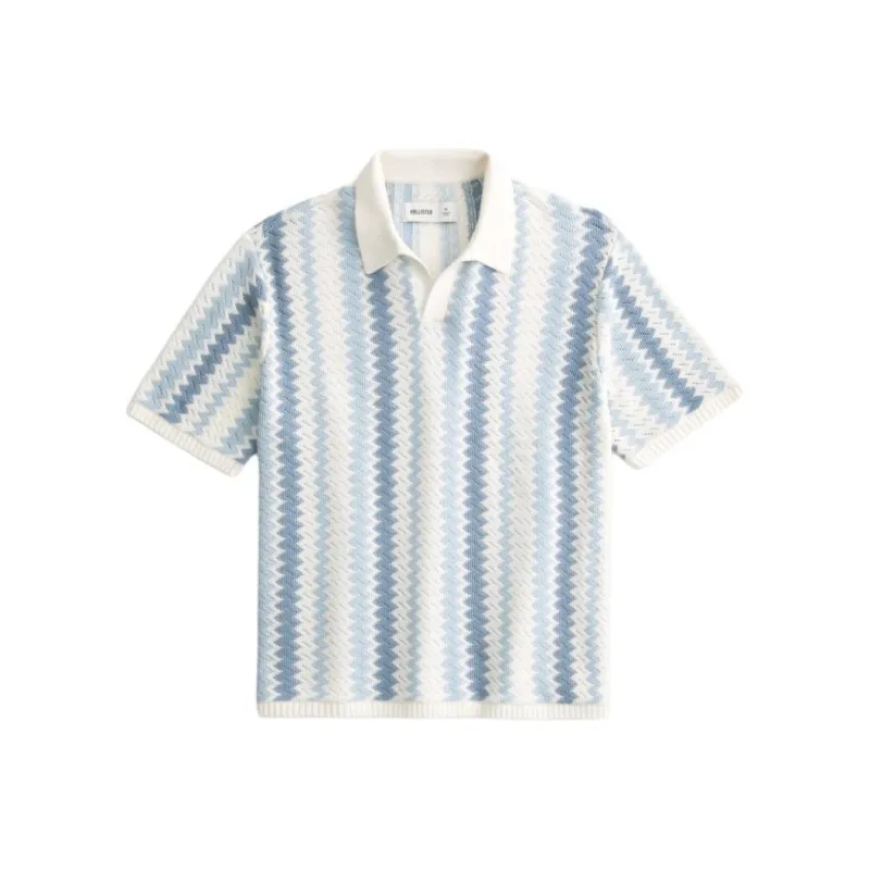 Hollister Polo Shirt Men's Light Blue Stripes-0