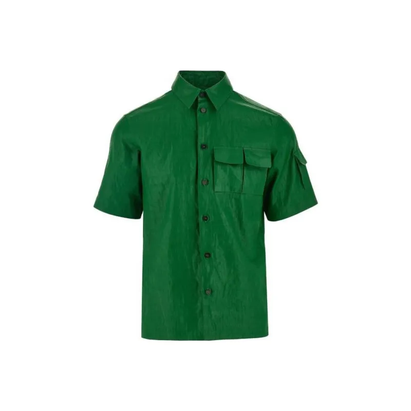 FERRAGAMO Coated Linen Utility Shirt Shirt Men's Green-0