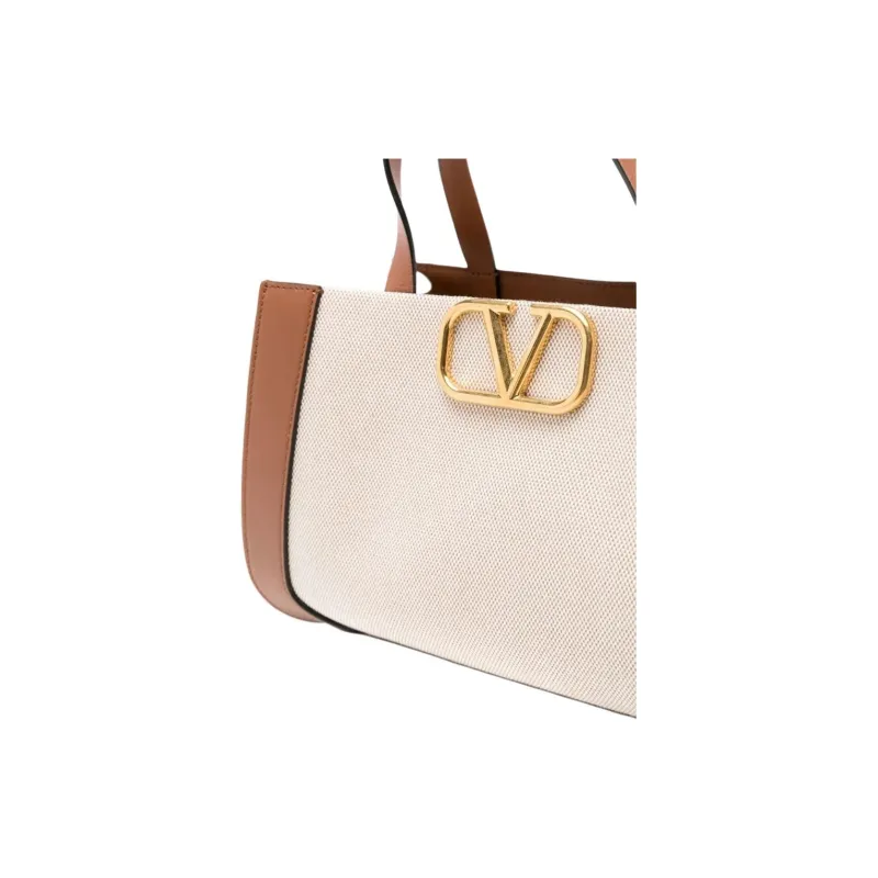 Valentino GARAVANI Canvas Tote Bag, Shopping Bag, Canvas Bag, Handbag Trumpets Women's Beige/Saddle Brown-3