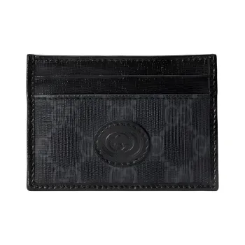 GUCCI Canvas With Leather Trim Money Clip Card Holder Men's Black