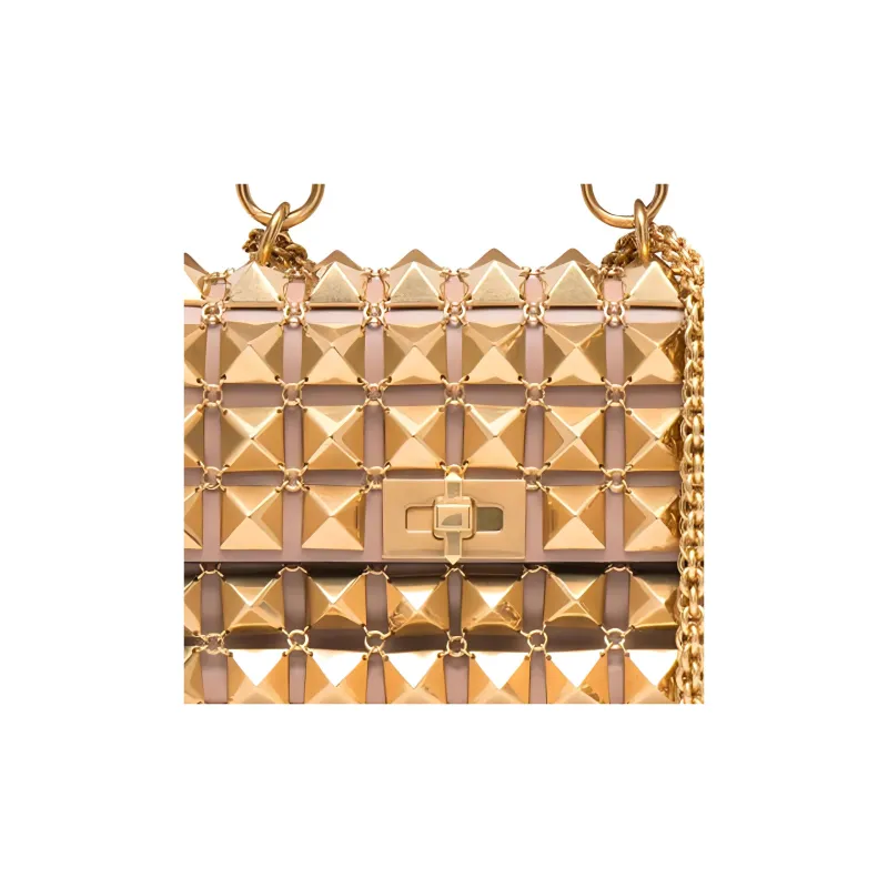 Valentino Roman Stud Genuine Leather Crossbody One Shoulder Handbag Women's Gold-2