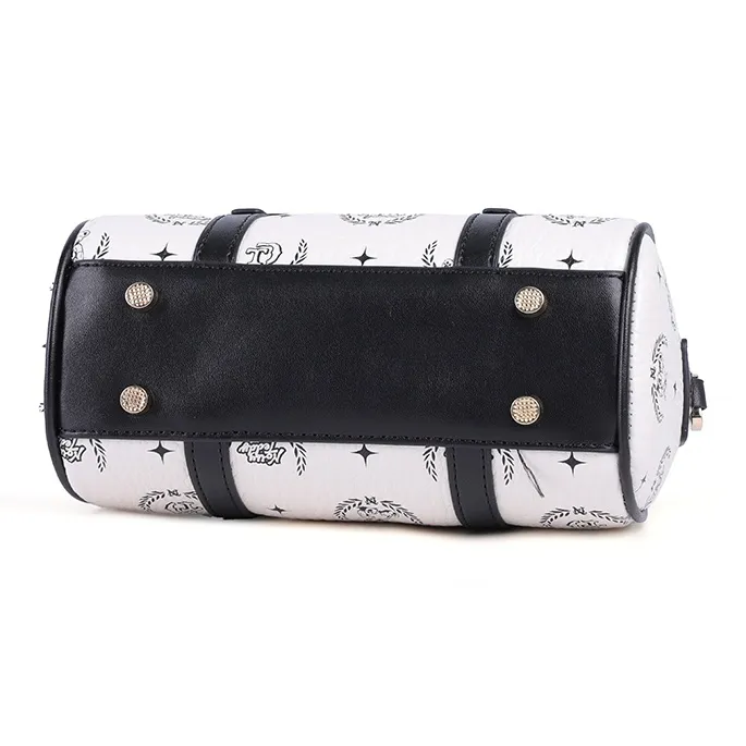 NOISY TEDDY PVC Polyvinyl Chloride Bowling Bag, Shoulder Bag, Crossbody Bag, Handbag Regular Women's Beige/Pink/Brown-3