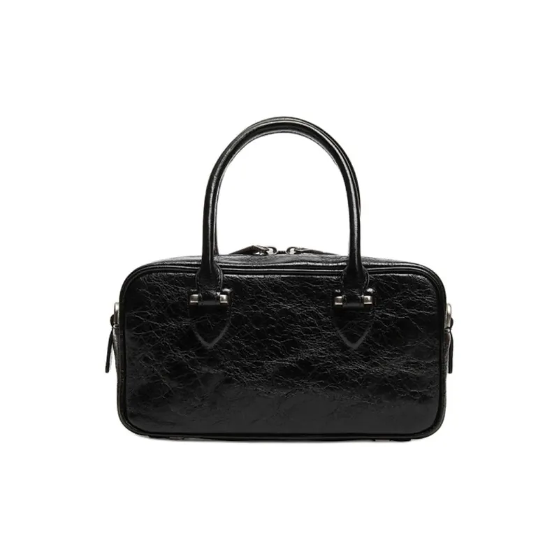 Staccato Cow Leather Small Square Bag, One Shoulder Handbag Medium Size Women's Black-2