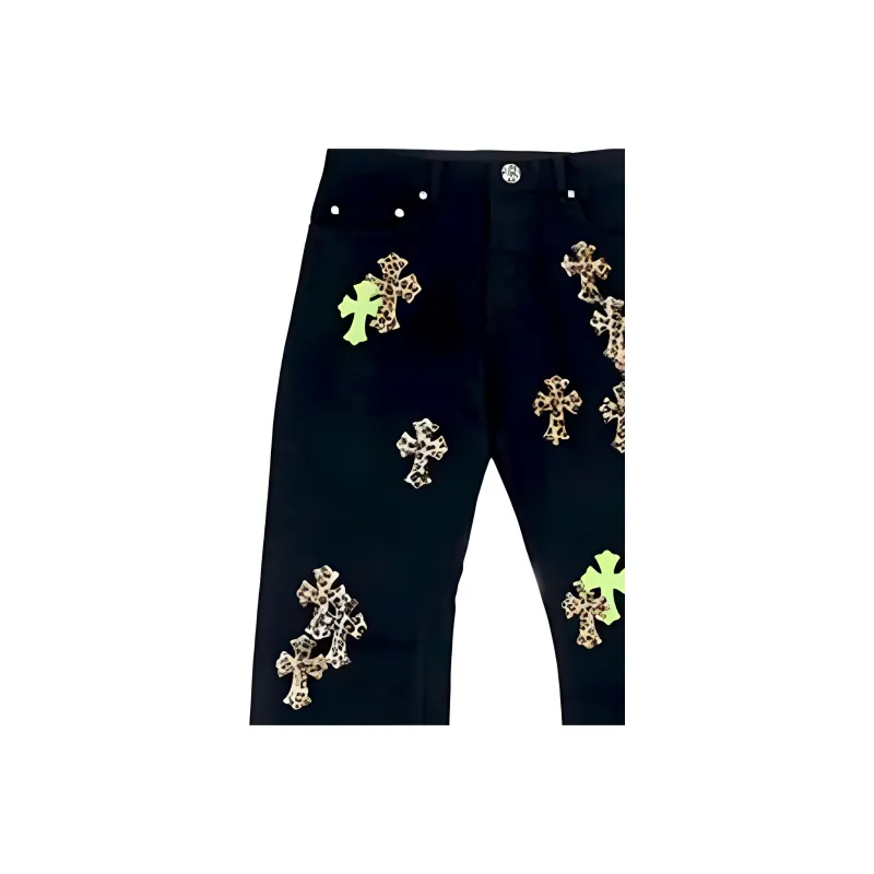 Chrome Hearts Green & Leopard Cross Patch Jeans-4