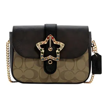 COACH Gemma Coated Canvas With Cross Grain Leather Crossbody Bag, Shoulder Bag Small Size Women's Brown