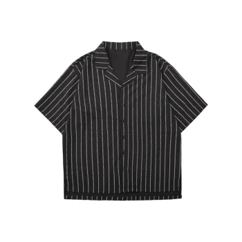 TESTUNG Cuban Collar Stripes Lightweight Draped Shirt Unisex