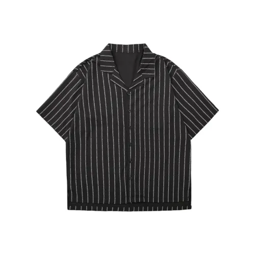 TESTUNG Cuban Collar Stripes Lightweight Draped Shirt Unisex