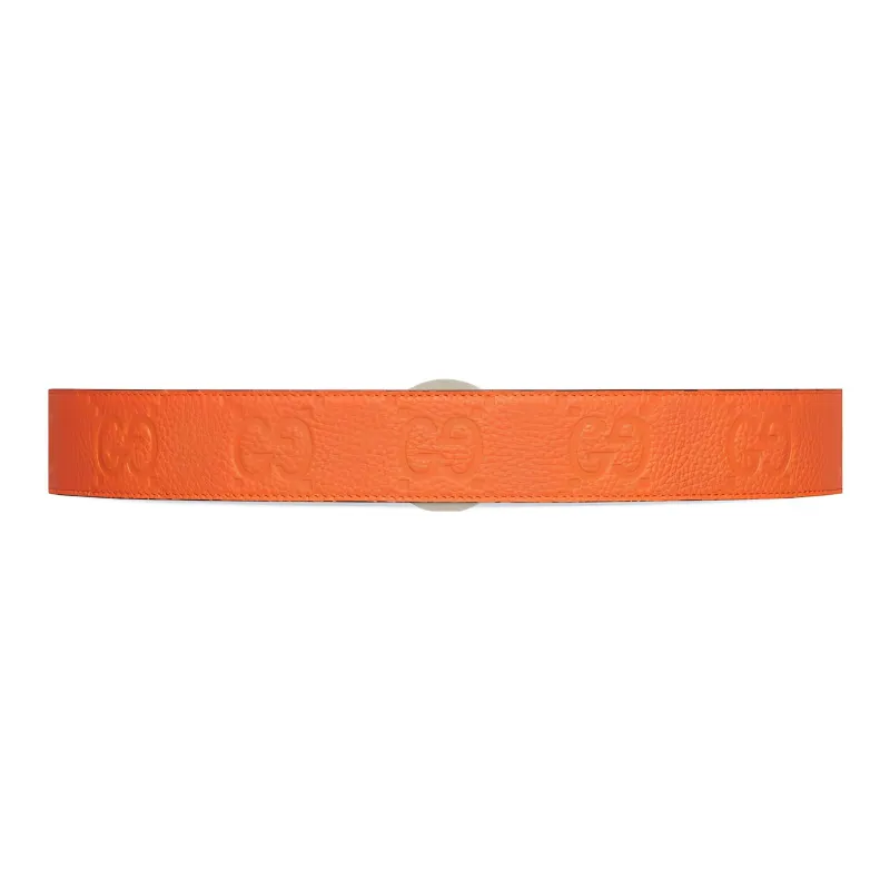 GUCCI GG Metal Smooth Buckle Leather Belts Women's Orange Width: 4cm-1