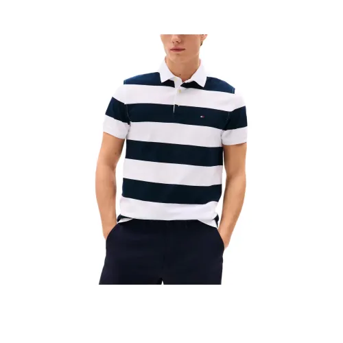 Tommy Hilfiger Polo Shirt Men's Navy Blue With White Stripes