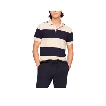 Tommy Hilfiger Polo Shirt Men's Khaki Navy Blue Stripes