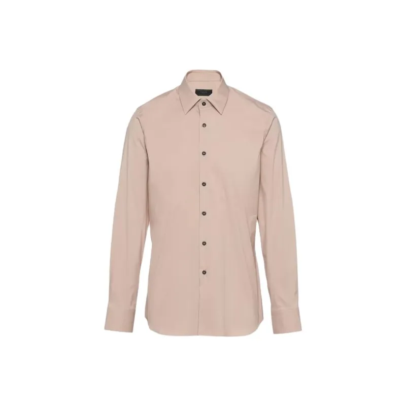PRADA Stretch Cotton Shirt Men's Beige-0
