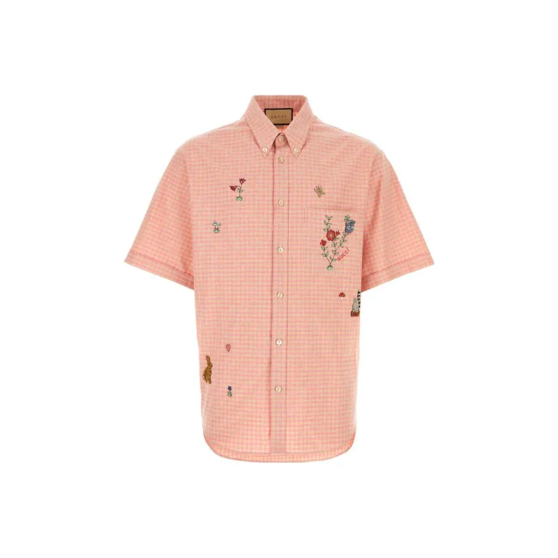 GUCCI All Over Graphic Patch Checkered Buttoned Shirt-0