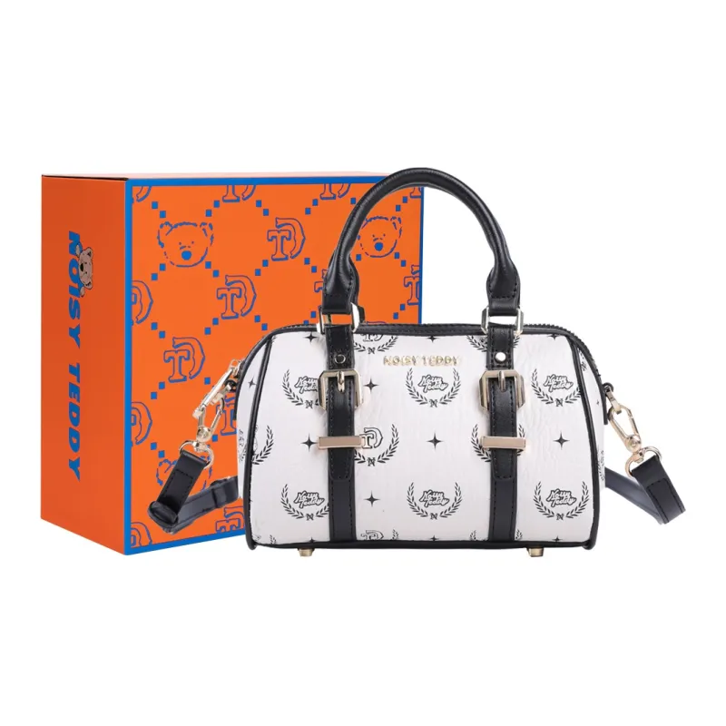NOISY TEDDY PVC Polyvinyl Chloride Bowling Bag, Shoulder Bag, Crossbody Bag, Handbag Regular Women's Beige/Pink/Brown-0
