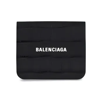 Balenciaga Crocodile Leather Patchwork Calfskin Wallet Men's Black