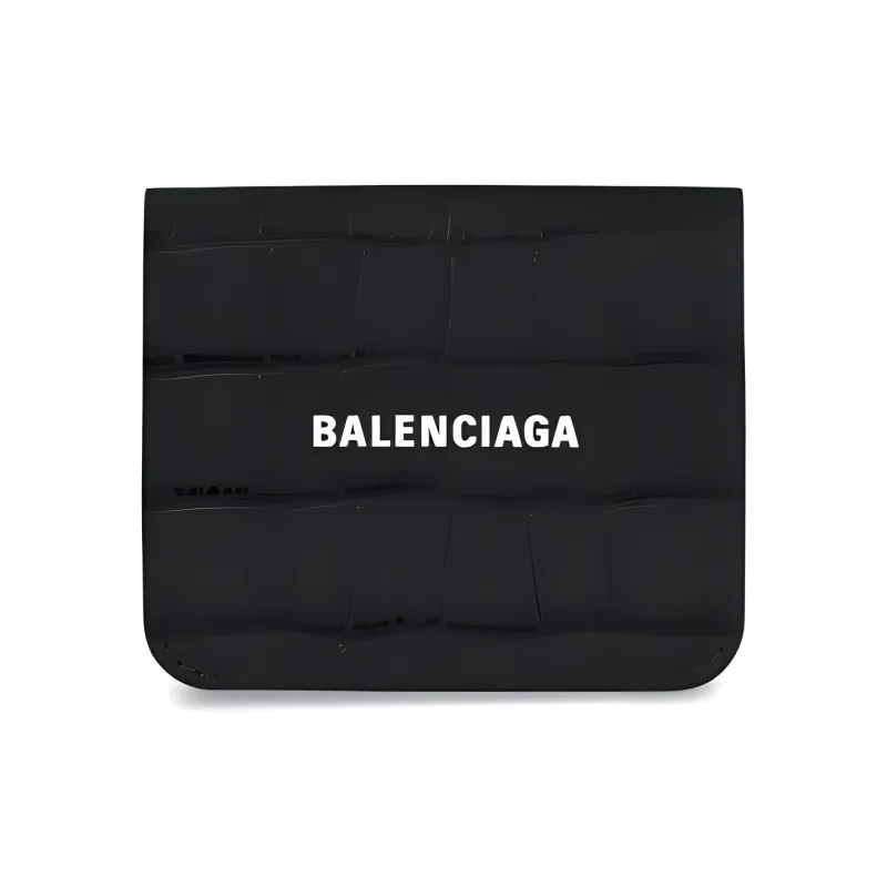 Balenciaga Crocodile Leather Patchwork Calfskin Wallet Men's Black-0