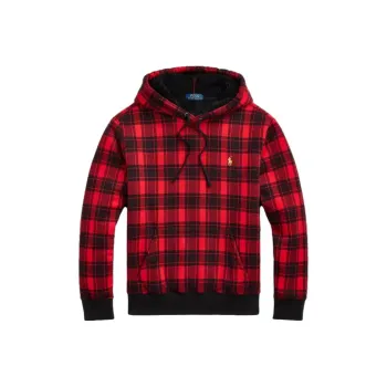 Polo Ralph Lauren Plaid Pile Fleece Hoodie Sweatshirt Men's Red