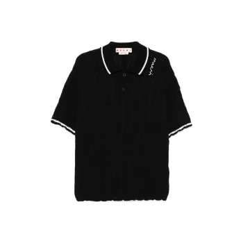 MARNI Logo Embroidered Cable Knit Polo Shirt