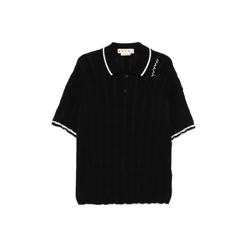 MARNI Logo Embroidered Cable Knit Polo Shirt-0